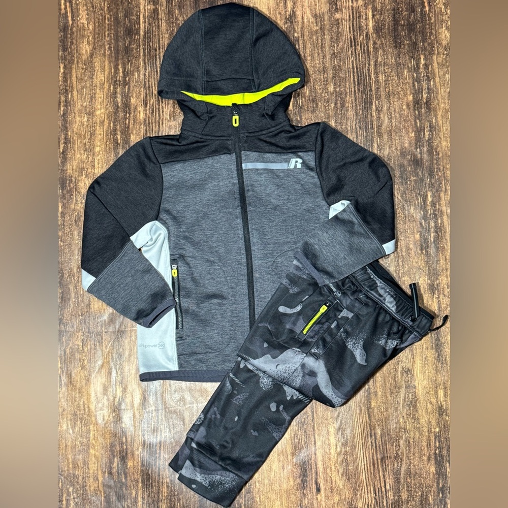 Russell Athletic Black and Gray Activewear Set with Yellow Accents 4/5